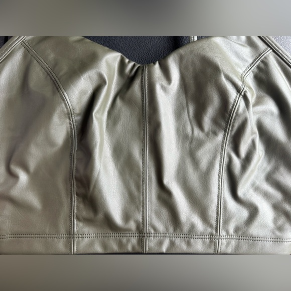 Olive Green Faux Leather Crop Top - Picture 2 of 4